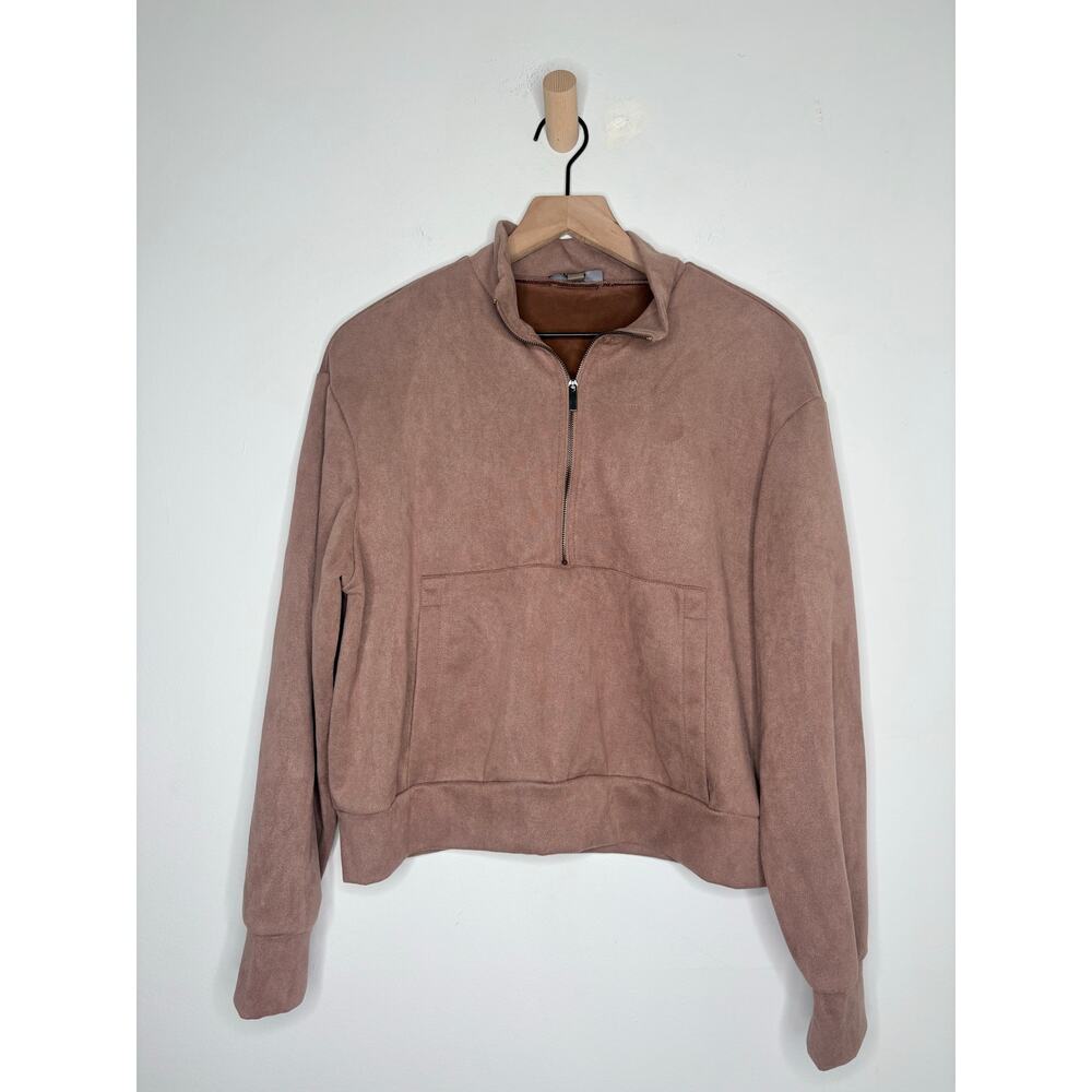 🧺 5 for $25 Sale Tahari Faux Suede Half Zip Sweatshirt Medium Pink Pullover